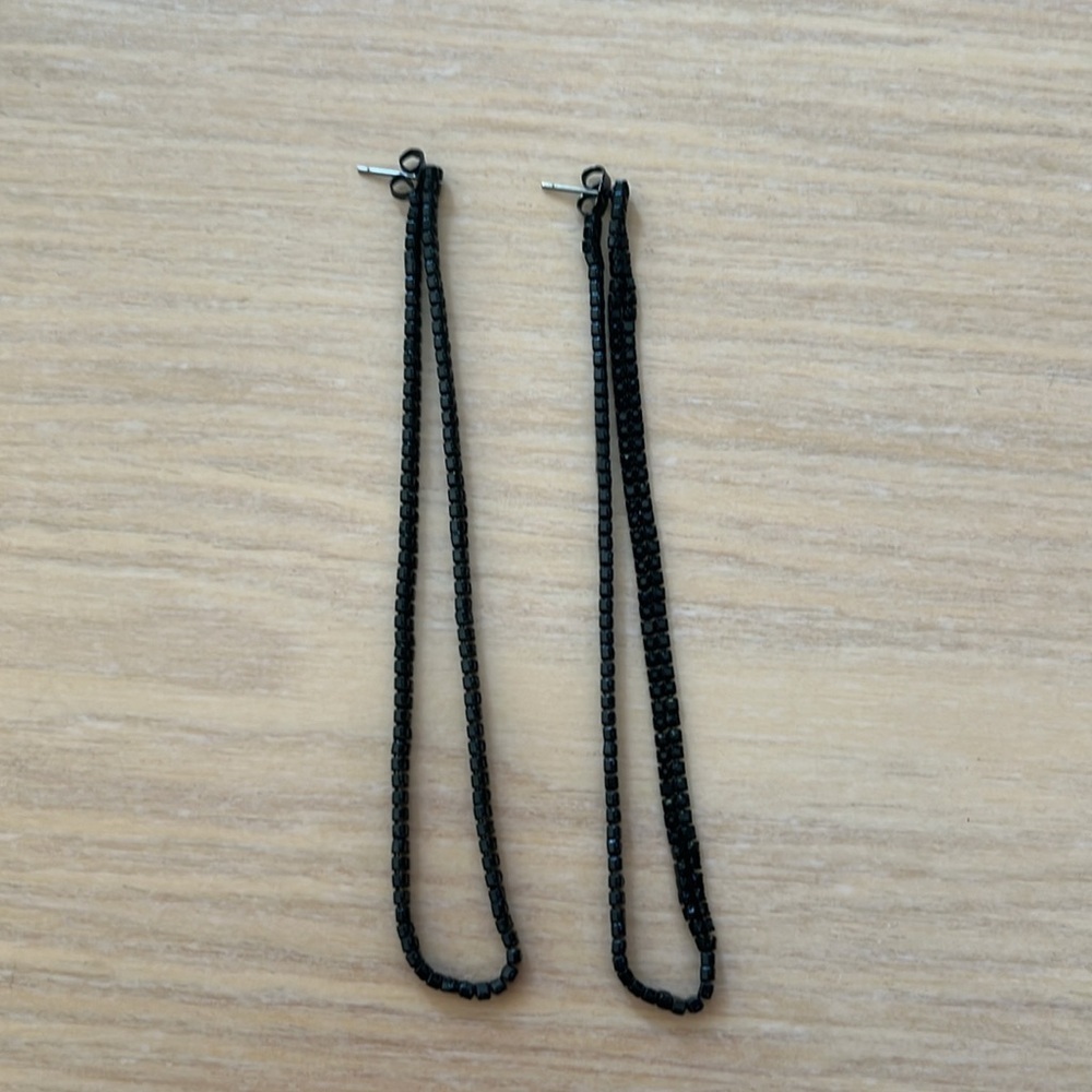 Long black chain earrings looping front-to-back 4" - Picture 2 of 5